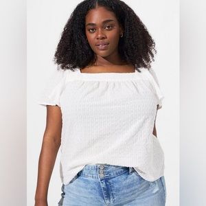 Torrid Clip Jacquard Square Neck Flutter Sleeve Top